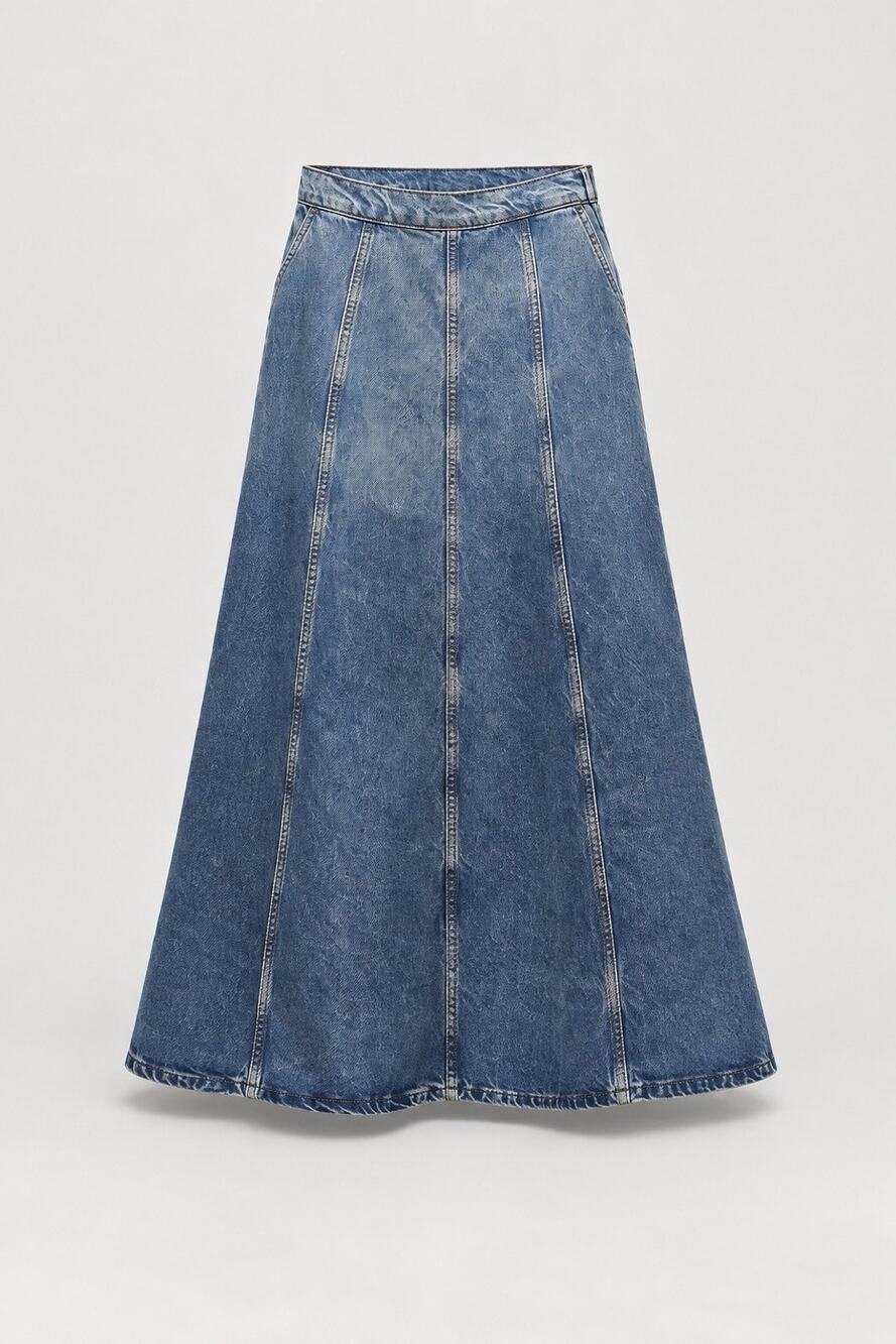 Zara Long Denim A-Line Maxi Skirt Blue 100% Cotton Size Small